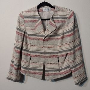 Tahari neutral pop of red open front blazer dual zip pockets 10 Petite